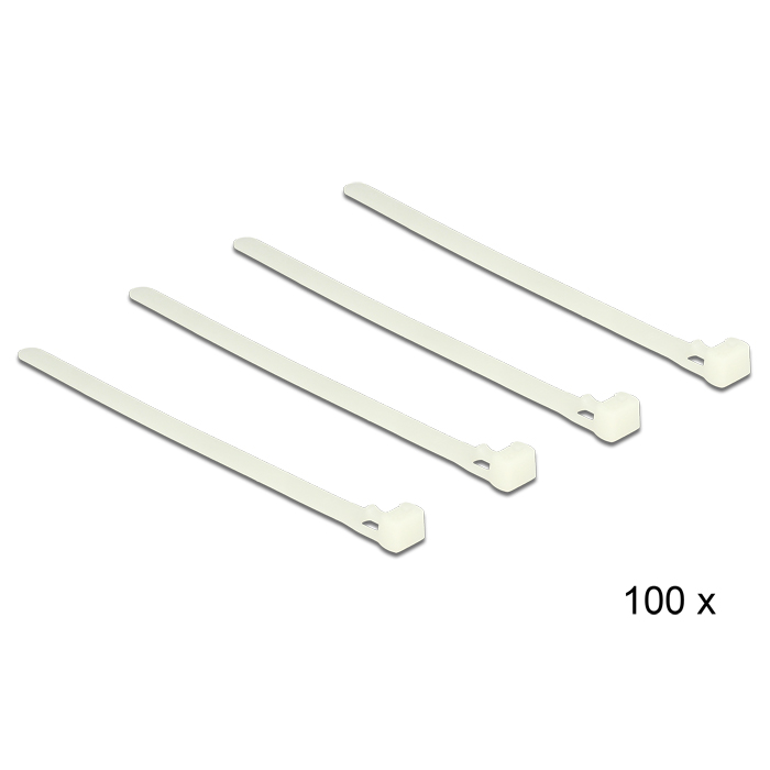 Delock Kioldható kábelkötegelők, fehér szín, 150 x 7,2 mm (H x Sz), 100 darab (18638) (18638)