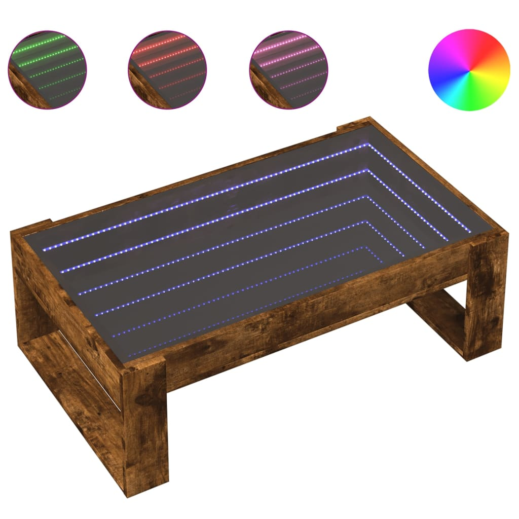füstös tölgy végtelen hatású LED-es dohányzóasztal 90x53x30 cm (847641)