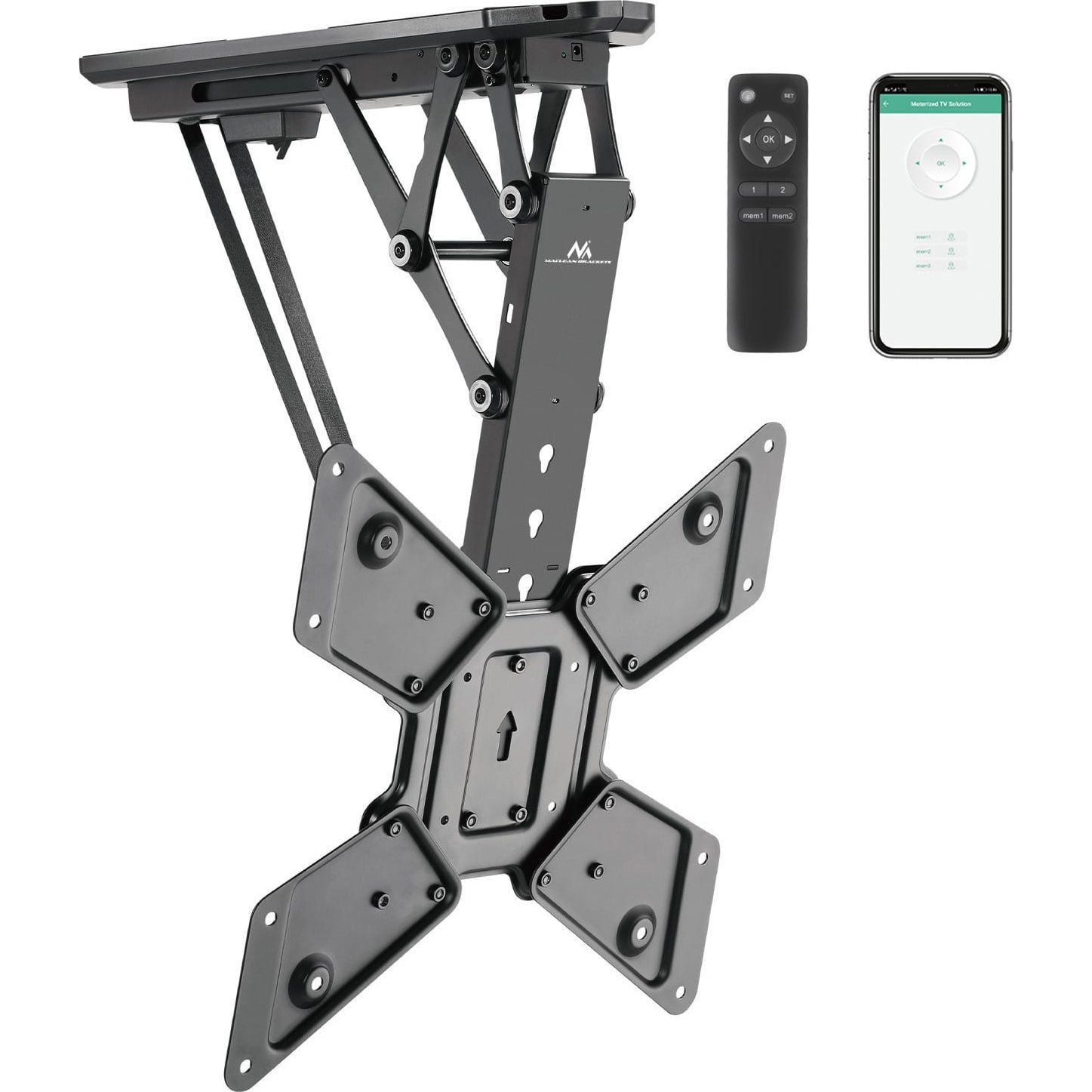 Maclean electric ceiling TV mount, TUYA support, max VESA 600x400, remote control, 23"-55", 30kg, MC-492 (MC-492)