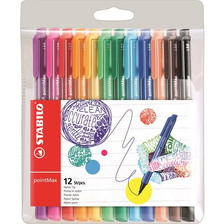 STABILO pointMax finelinere Mediu Negru, Albastru, Maro, Verde, Albastru deschis, Verde deschis, Portocală, Roz, Purpuriu, Roşu, Galben 12 buc.