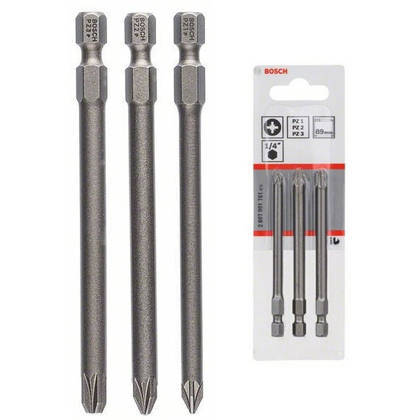 Csavarozó bit készlet extrakemény, 3 részes, PZ1, PZ2, PZ3, 89 mm Bosch 2607001761 hossz:89 mm
