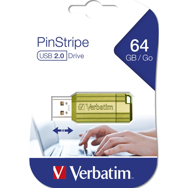 Verbatim 49964 Store n Go Pinstripe Eucalyptus, 64 GB, USB 2.0 Type-A, 12 MB/s, Slide, Blue