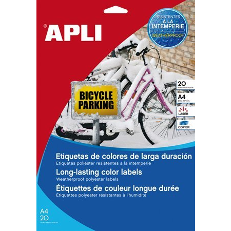 Apli 210x297mm poliészter időjárásálló Etikett 20 etikett/csomag Sárga (12877)