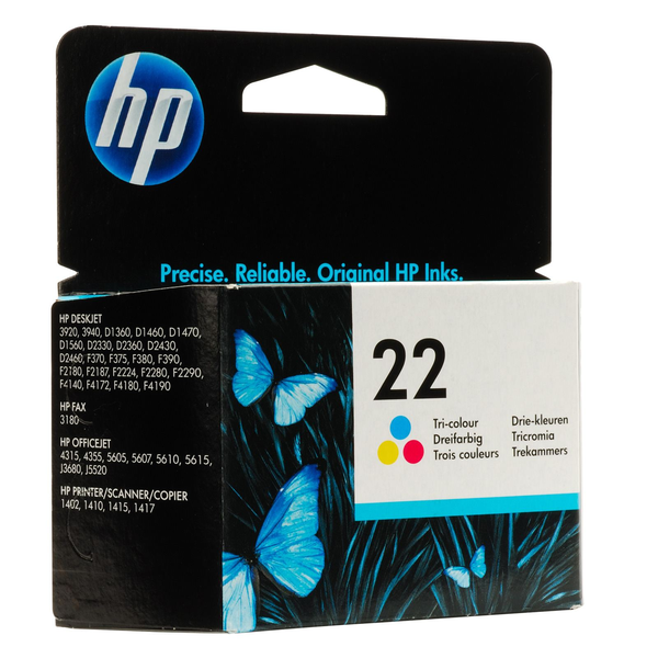 HP 22 Tri-color Original Ink Cartridge cartucho de tinta 1 pieza(s) Rendimiento estándar Cian, Magenta, Amarillo