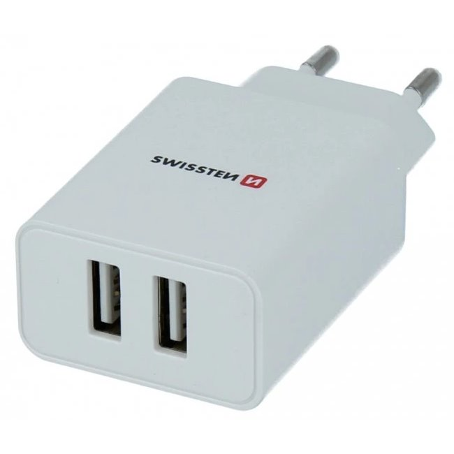Swissten 22034000BOX 2xUSB-A Hálózati Töltő Adapter 10W - Fehér (22034000BOX)