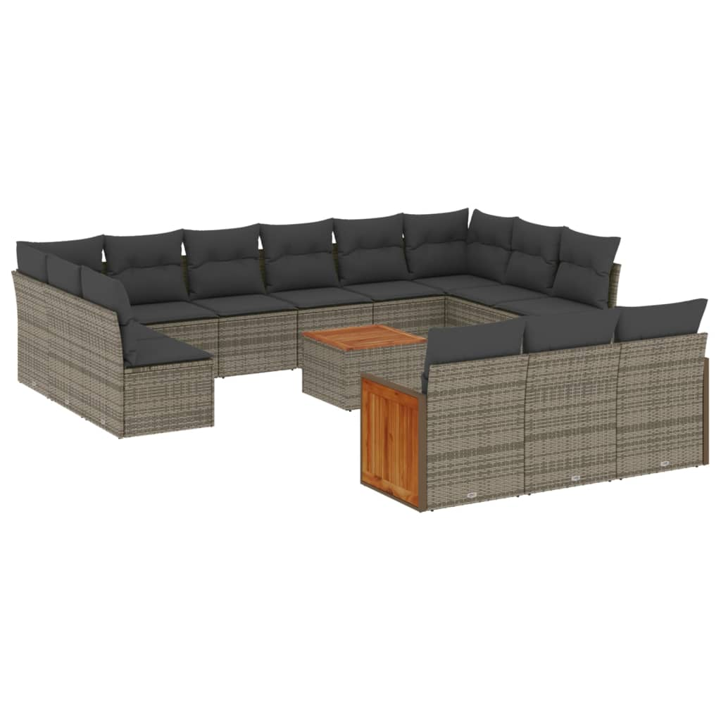 14 részes szürke polyrattan kerti ülőgarnitúra párnákkal (3260548)