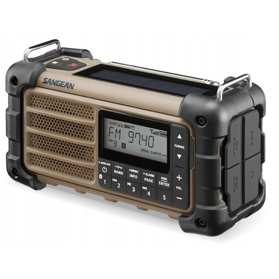 Sangean MMR-99 Kültéri rádió URH Vészhelyzeti rádió, Bluetooth® Napelem, Fröccsenő víz ellen védett, porvédett, Zseblámpa Barna (A500484)