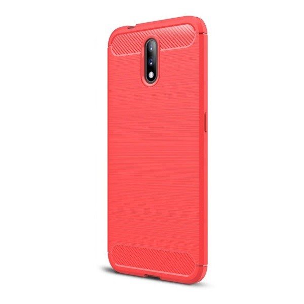 Nokia 2.3, TPU szilikon tok, közepesen ütésálló, szálcsiszolt, karbon minta, piros (G95386)