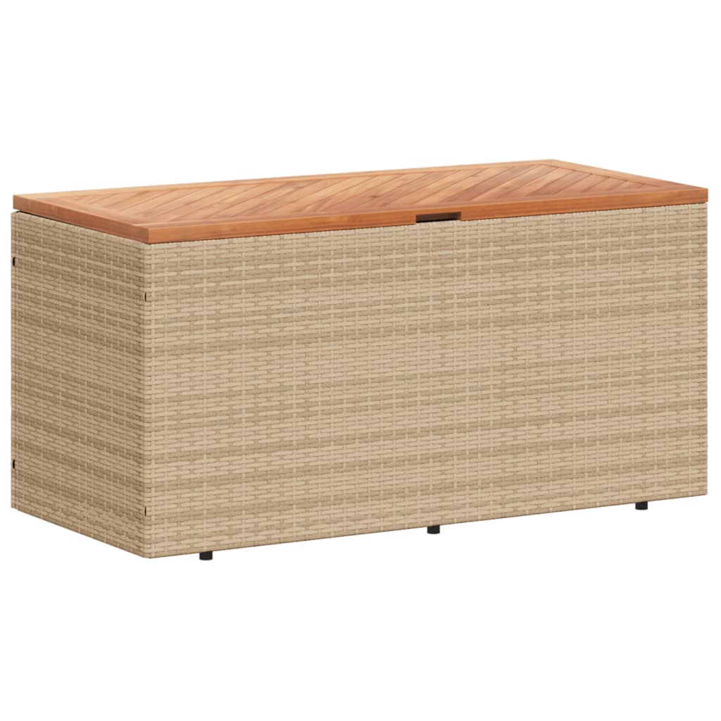 bézs polyrattan és akácfa kerti tárolóláda 110 x 50 x 54 cm (365957)