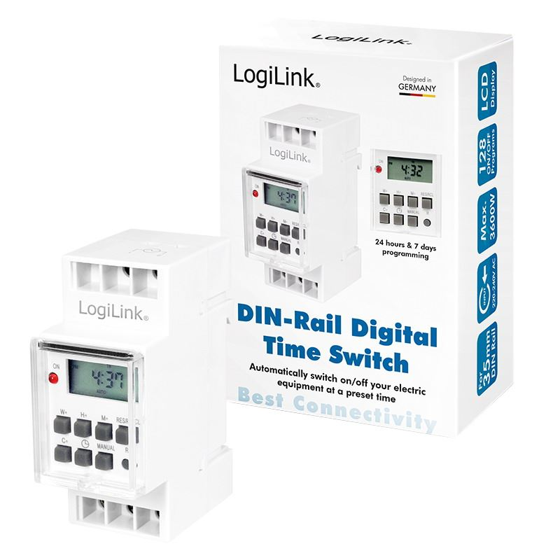 Logilink Digitális időkapcsoló DIN-sínekhez (ET0010) (ET0010)
