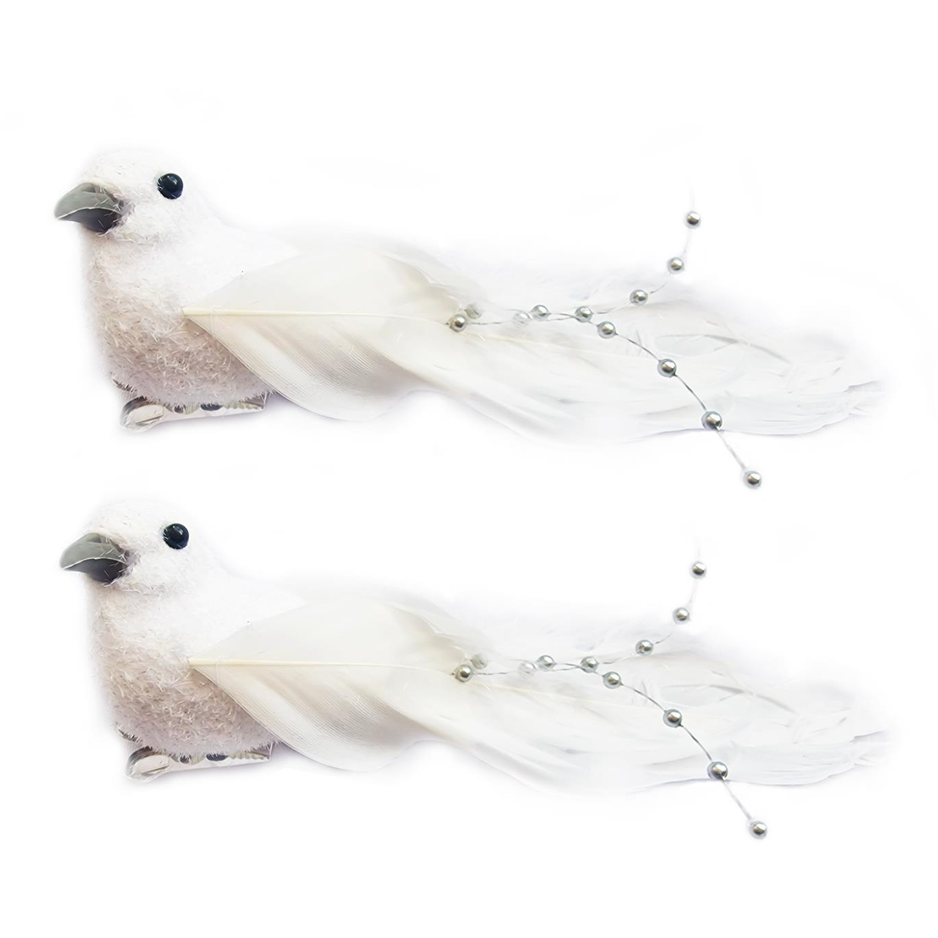 LAALU díszkészlet: fehér gyöngyházfarkú madár 14 cm, 2 db (LAU-6170)