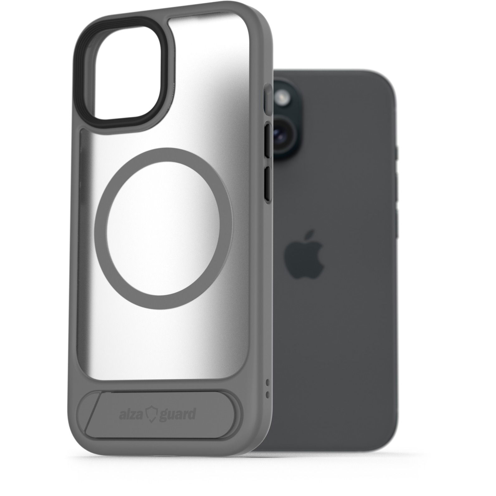 AlzaGuard Matte Case with Stand Compatible with MagSafe for iPhone 15 szürke tok (AGD-PCH00017Y)