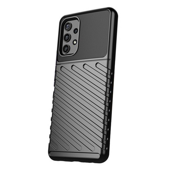 Szilikon telefonvédő (közepesen ütésálló, csíkos, dombor minta) FEKETE [Samsung Galaxy A32 5G (SM-A326)] (5996591112244)