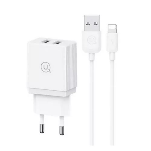Usams HC 2xUSB-A 18W hálózati töltő + USB-A - Lightning kábel fehér (HCXLTZ01) (HCXLTZ01)