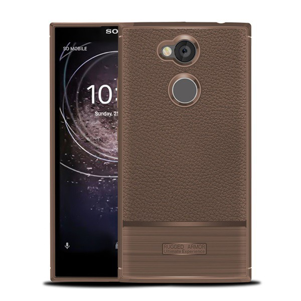 Szilikon telefonvédő (közepesen ütésálló, bőr hatású, szálcsiszolt) BARNA [Sony Xperia L2 (H4311)] (5996457761326)
