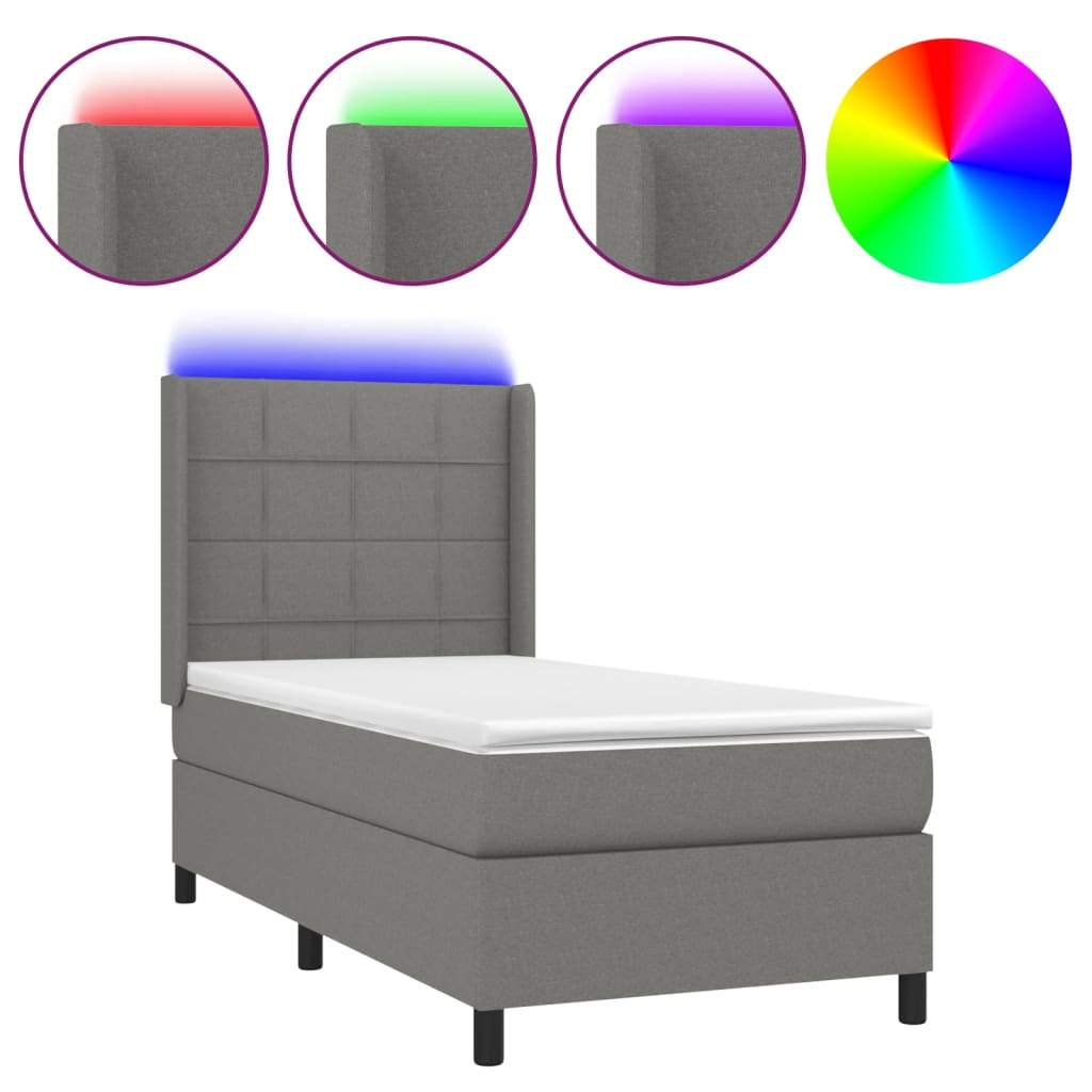 sötétszürke szövet rugós és LED-es ágy matraccal 100x200 cm (3138294)