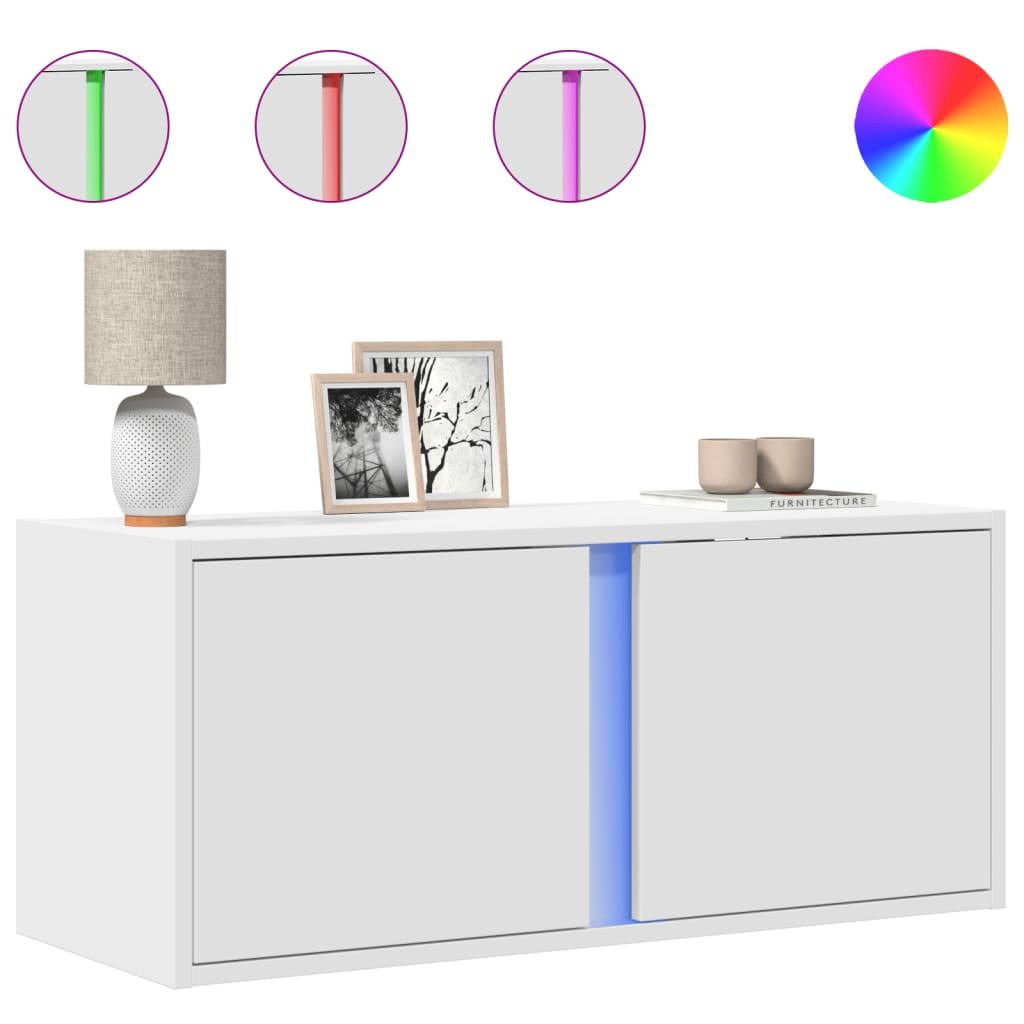 fehér falra szerelhető TV-szekrény LED-lámpákkal 80x31x35 cm (852257)