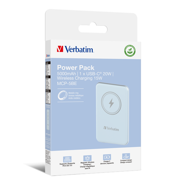 Verbatim Charge 'n' Go Polimeri di litio (LiPo) 5000 mAh Carica wireless Blu