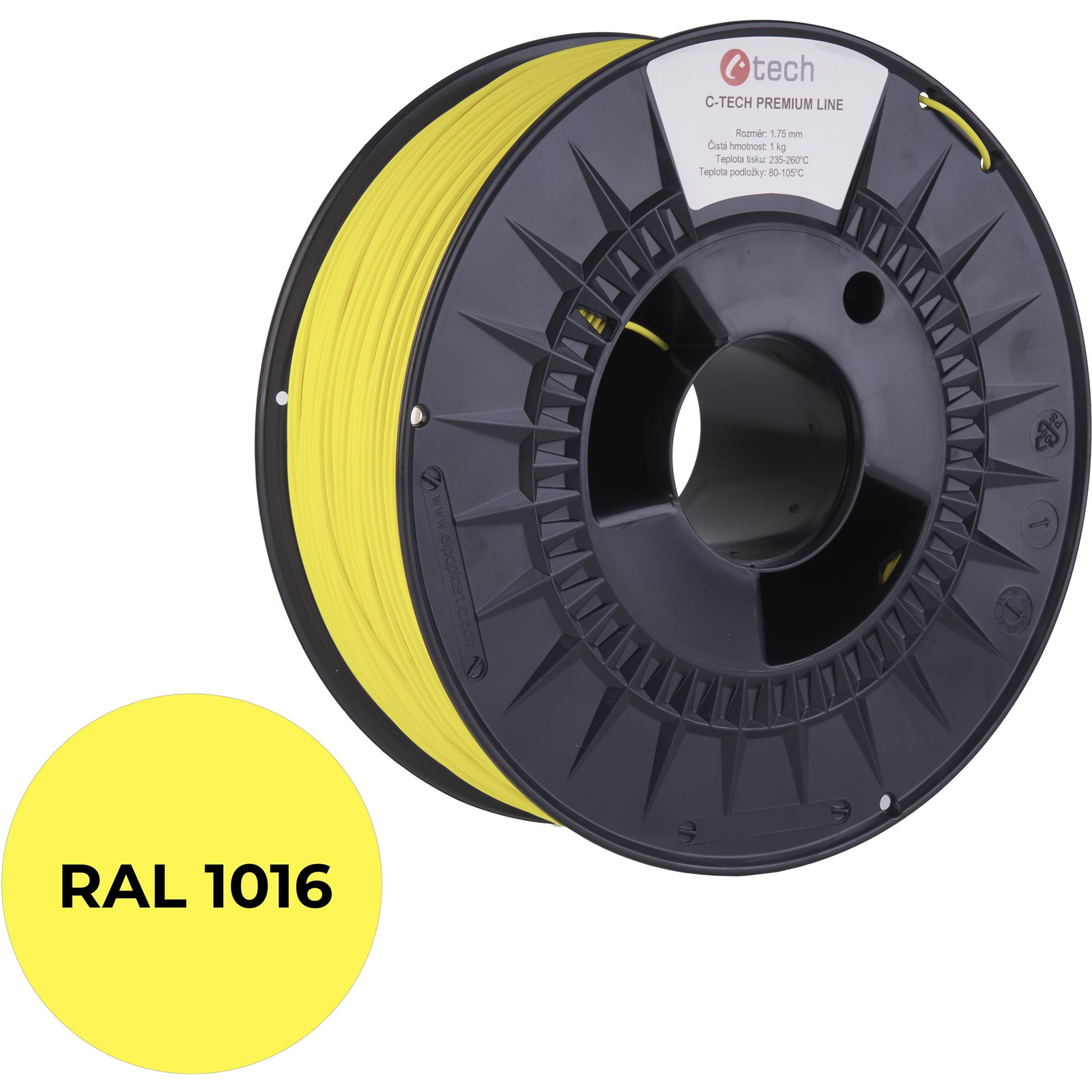 C-TECH PREMIUM LINE PLA 3D nyomtatószál, kénsárga RAL1016 (3DF-P-PLA1.75-1016)