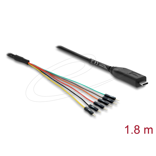 Delock Átalakító USB 2.0 Type-C    UART TTL (3,3 V) interfészre, 6 tűs csatlakozóval (TX/RX/CTS/RTS) és 5 V kimeneti feszültséggel, 1,8 m