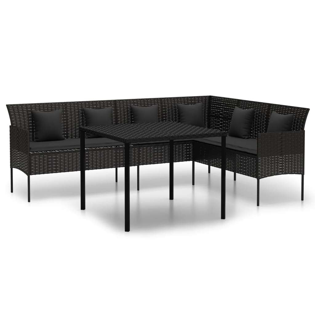 2 részes fekete polyrattan kerti étkezőgarnitúra párnával (362338)