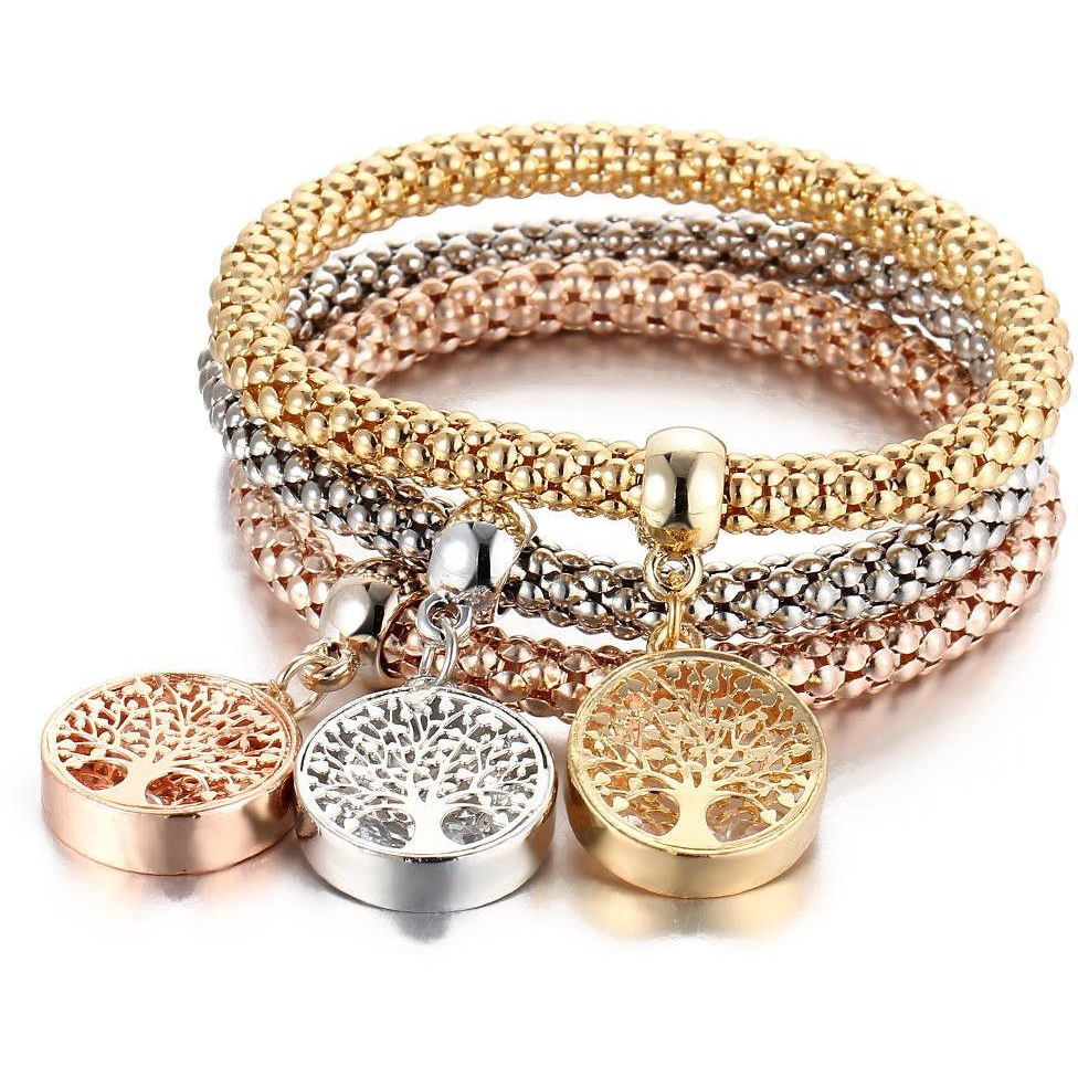 Silver Star rugalmas karkötő sebészeti acélból, 3 darab életfával (18275)