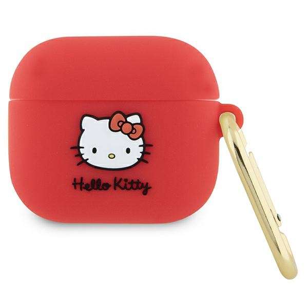 Hello Kitty 3D Kitty Head Airpods 3 Szilikon tok - Piros (HKA33DKHSF)