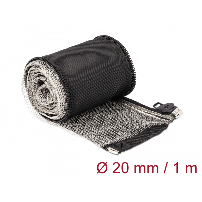 Delock Hőellenálló EMI Shielding fonott borítás zipzárral, 1 m x 20 mm méretű, fekete (20846) (20846)