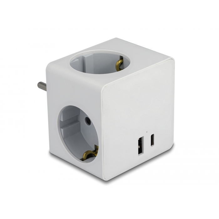 Delock többszörös csatlakozót tartalmazó elosztó kocka, három irányú gyerekzárral és USB PD 3.0 töltővel 20W fehér (11501) (delock11501)