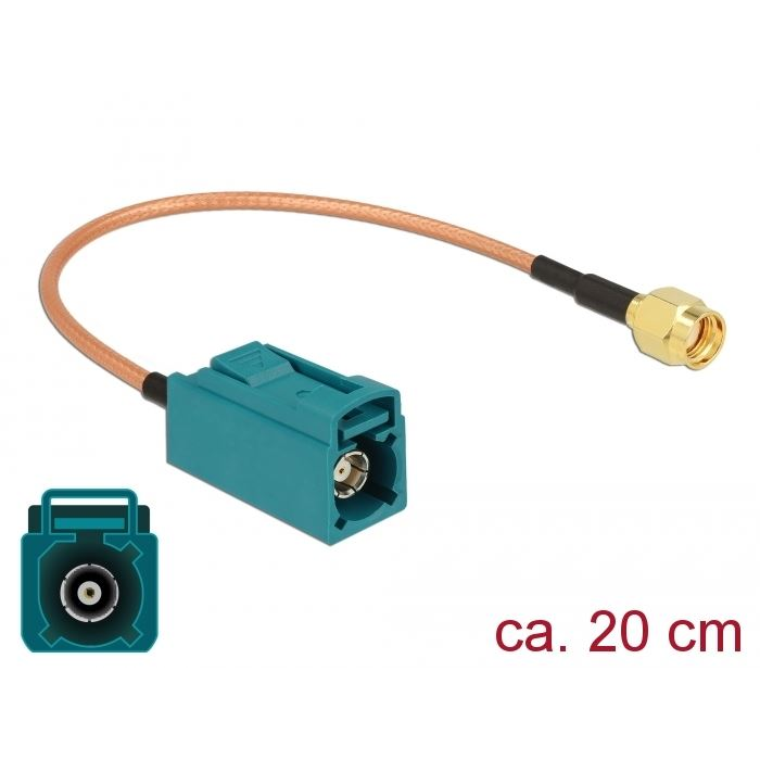Delock FAKRA Z-hüvely > RP-SMA-dugó RG-316 antenna kábel 20cm (89664) (DE89664)