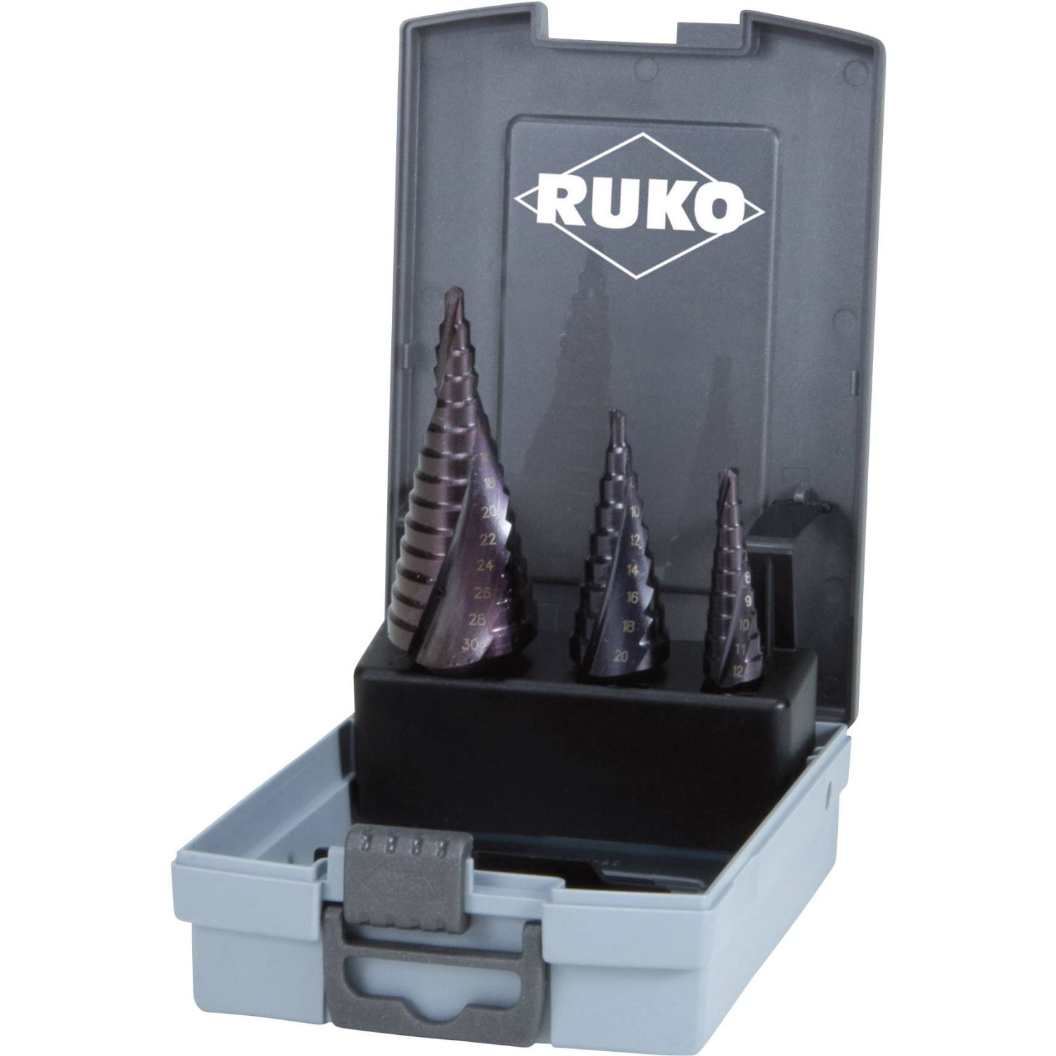 RUKO 101026FRO HSS fokozatfúró készlet, 3 részes, 4 - 12 mm, 4 - 20 mm, 4 - 30 mm, 3 oldalú szár (101026FRO)