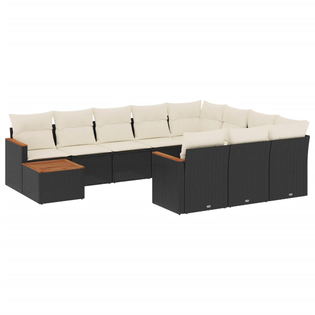 11 részes fekete polyrattan kerti ülőgarnitúra párnákkal (3258766)