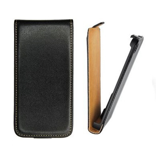 Huawei Ascend W2, Forcell lenyitható bőrtok, Slim Flip, felfelé nyíló - kinyitható, fekete (58445)