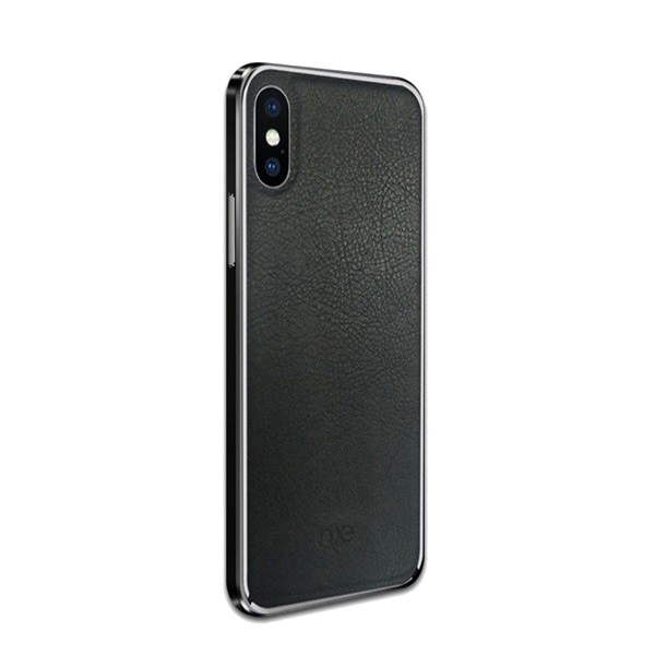 NXE műanyag telefonvédő (valódi bőr hátlap) FEKETE [Apple iPhone XS Max 6.5]
