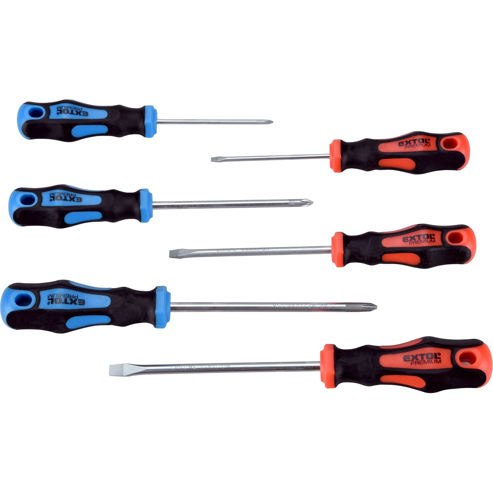 EXTOL Premium csavarhúzó készlet, 3x (-), 3x (PH), CrV, 6 db (8819256)
