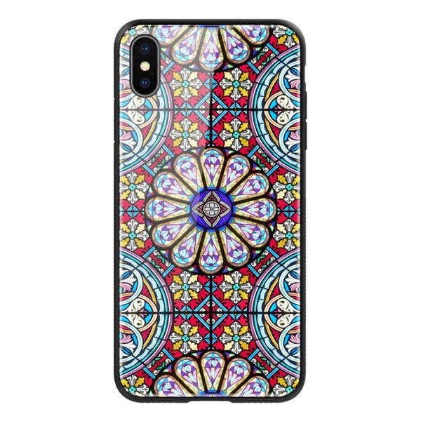 NILLKIN DREAMLAND telefonvédő szilikon keret (BUMPER, közepesen ütésálló, edzett üveg hátlap, ólomüveg minta) SZÍNES [Apple iPhone XS 5.8] (5996457841639)