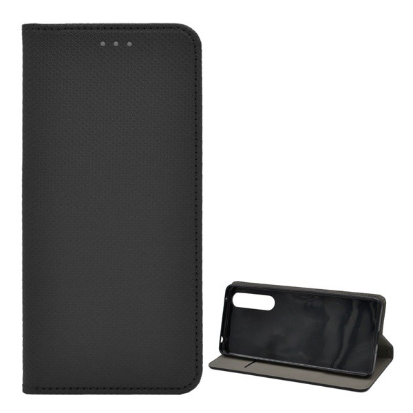 Tok álló, bőr hatású (FLIP, oldalra nyíló, asztali tartó funkció, rombusz minta) FEKETE [Sony Xperia 1 II (XQ-AT5)] (5996457977949)
