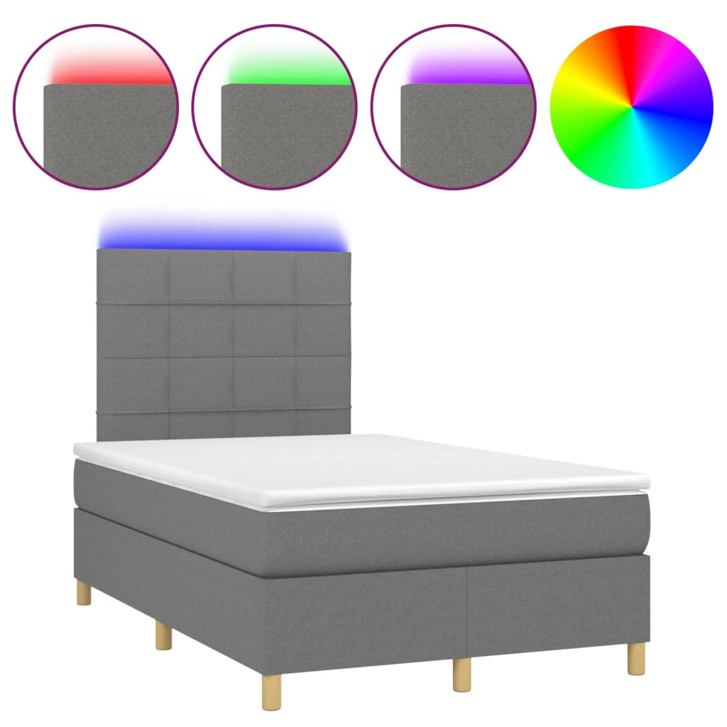 sötétszürke szövet rugós és LED-es ágy matraccal 120x190 cm (3270247)