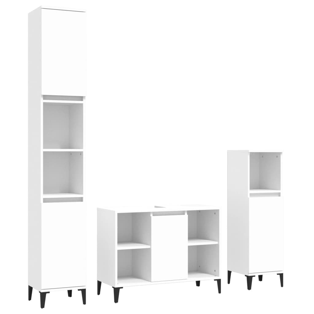 3 részes fehér szerelt fa fürdőszobai bútorszett (3185621)