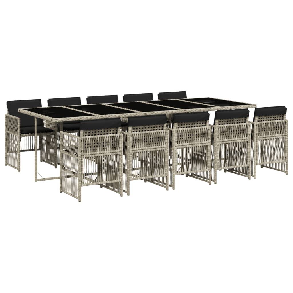 11 részes világosszürke polyrattan kerti ülőgarnitúra párnákkal (3210935)