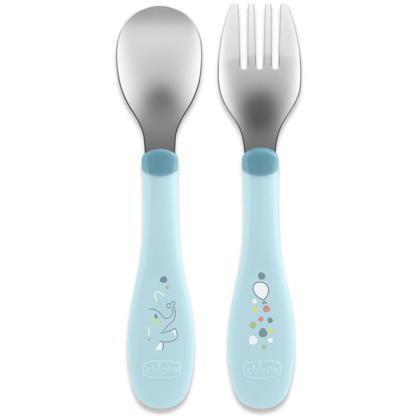 Chicco 00016102250000 bestik til småbarn Børne bestiksæt Blå Rustfrit stål