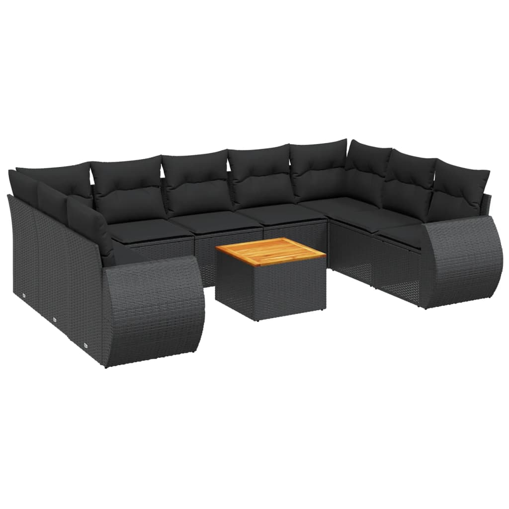 10 részes fekete polyrattan kerti ülőgarnitúra párnákkal (3225145)