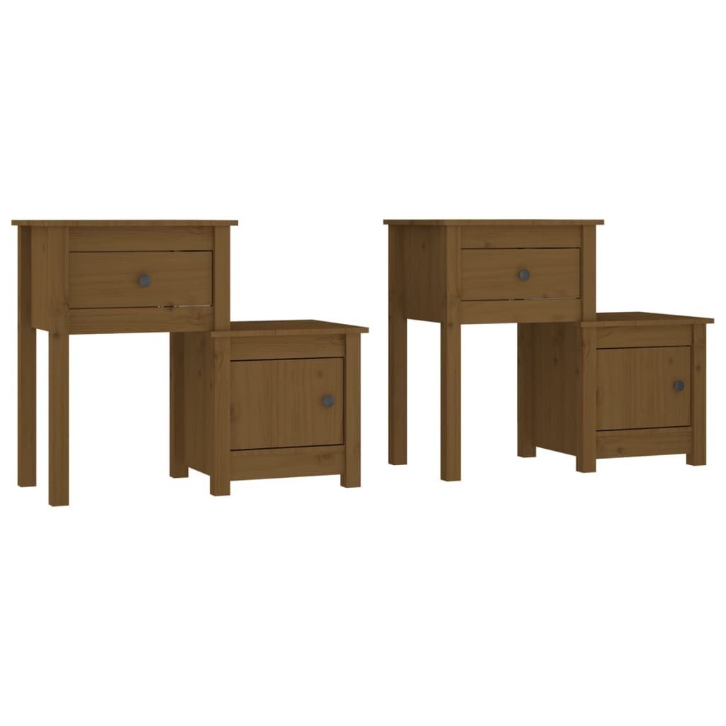 2 db mézbarna tömör fenyőfa éjjeliszekrény 79,5 x 38 x 65,5 cm (814546)