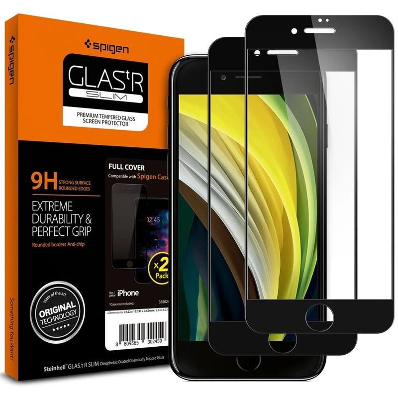 Spigen GLAS.tR Slim Full Cover Apple iPhone SE (2020)/8/7 kijelzővédő fekete kerettel, 2db (AGL01315) (AGL01315)
