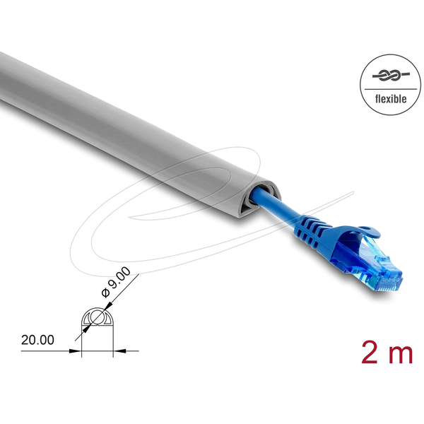 Delock Kábelcsatorna, PVC, hajlékony, 20 x 10 mm   2 m hosszú, szürke