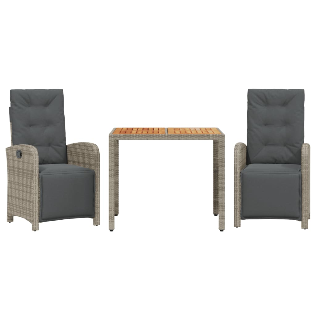 3 részes szürke polyrattan bisztrógarnitúra párnákkal (3212480)