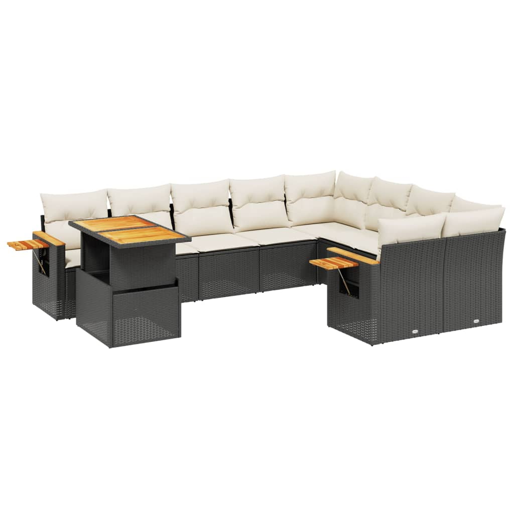 10 részes fekete polyrattan kerti ülőgarnitúra párnákkal (3273681)