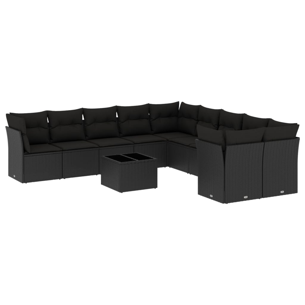 11 részes fekete polyrattan kerti ülőgarnitúra párnákkal (3218245)