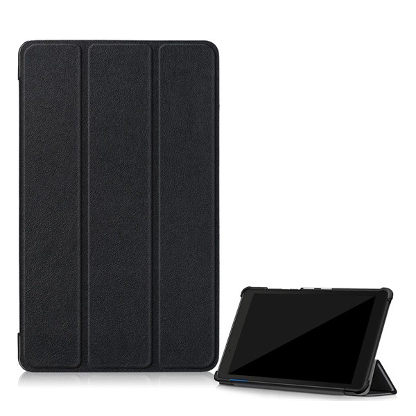 Tok álló, bőr hatású (FLIP, oldalra nyíló, TRIFOLD asztali tartó funkció) FEKETE [Lenovo Tab E8 (TB-8304F1)] (5996457825035)