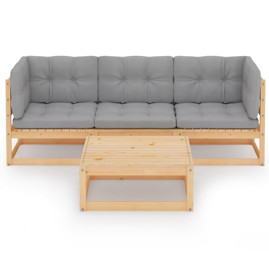 4 részes tömör fenyőfa kerti ülőgarnitúra párnákkal (3076374)